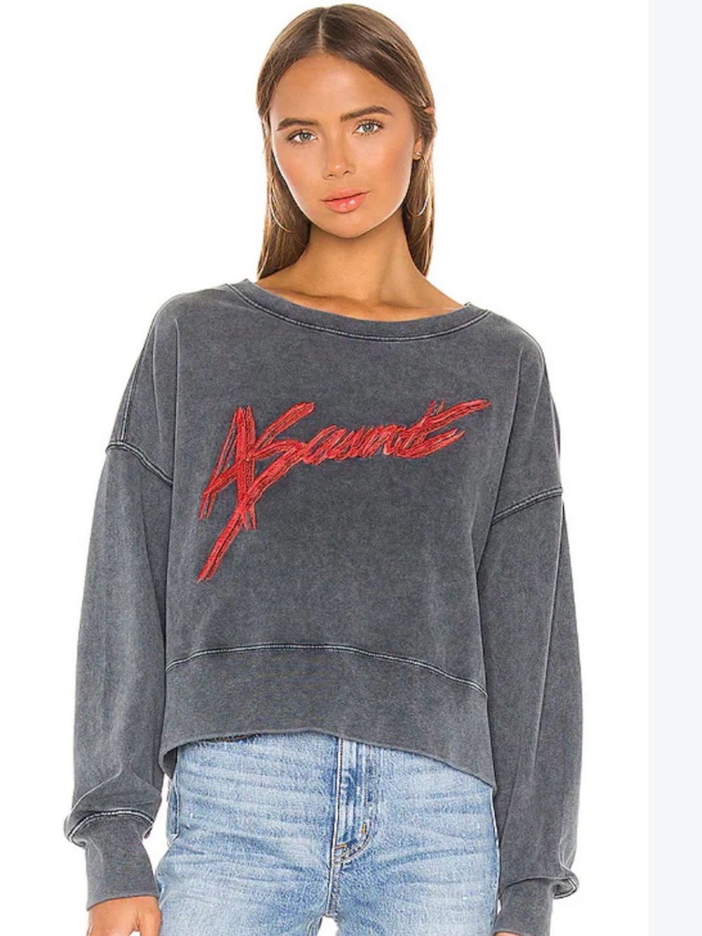 AllSaints Washed Charcoal Sweatshirt with Red Script Logo size medium oversized